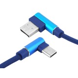 Laidas USB - USB C (K-K) 1m kampu pintas mėlynas (blue)